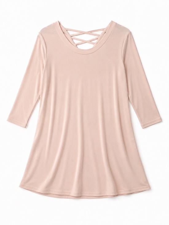 Simpli Tops - Simpli tunic/mini dress 12 pink A line 3/4 sleeve stretch soft scoop neck Aline